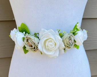 Wedding Belt ,Flower Wedding Belt, Flower Bridal Sash ,Wedding Sash ,Flower Bridal Belt , Greenery Baby Shower Sash ,Wrist Corsage