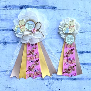 Baby Winnie the Pooh Baby Shower Corsages ,Mommy Ribbon, Mom and Dad To Be Pins, Pooh Baby Shower Pins, Mommy Corsage, Baby Shower Girl