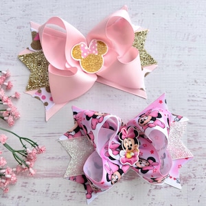 Minnie Mouse Hair Bow, Baby Minnie Hair Bow, Pink Gold Minnie Mouse Hair Bow , Girl Hair Bow, Large Hair bow