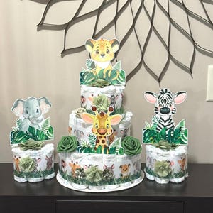 Safari Diaper Cake Baby Jungle Safari Set Of 3 Jungle Safari Baby Shower Centerpieces Baby Shower Decoration Baby Shower gift