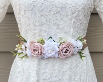 Blush Tea Rose Rhinestone Floral Bridal Belt Wedding MOB Prom Formal belt sash Camilla Christine JOELLE SASH Blush Wedding Belt Floral  main image 4
