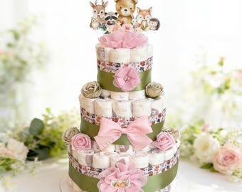 Girl Woodland Diaper Cake Baby Shower Centerpiece Gift