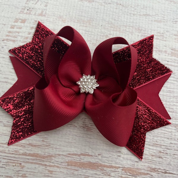 Christmas Hair Bow ,Burgundy Christmas Hair Bow  ,Christmas Hair Clip , Girl Hair Bow, Holiday Hair Bow,Maroon Hair Bow