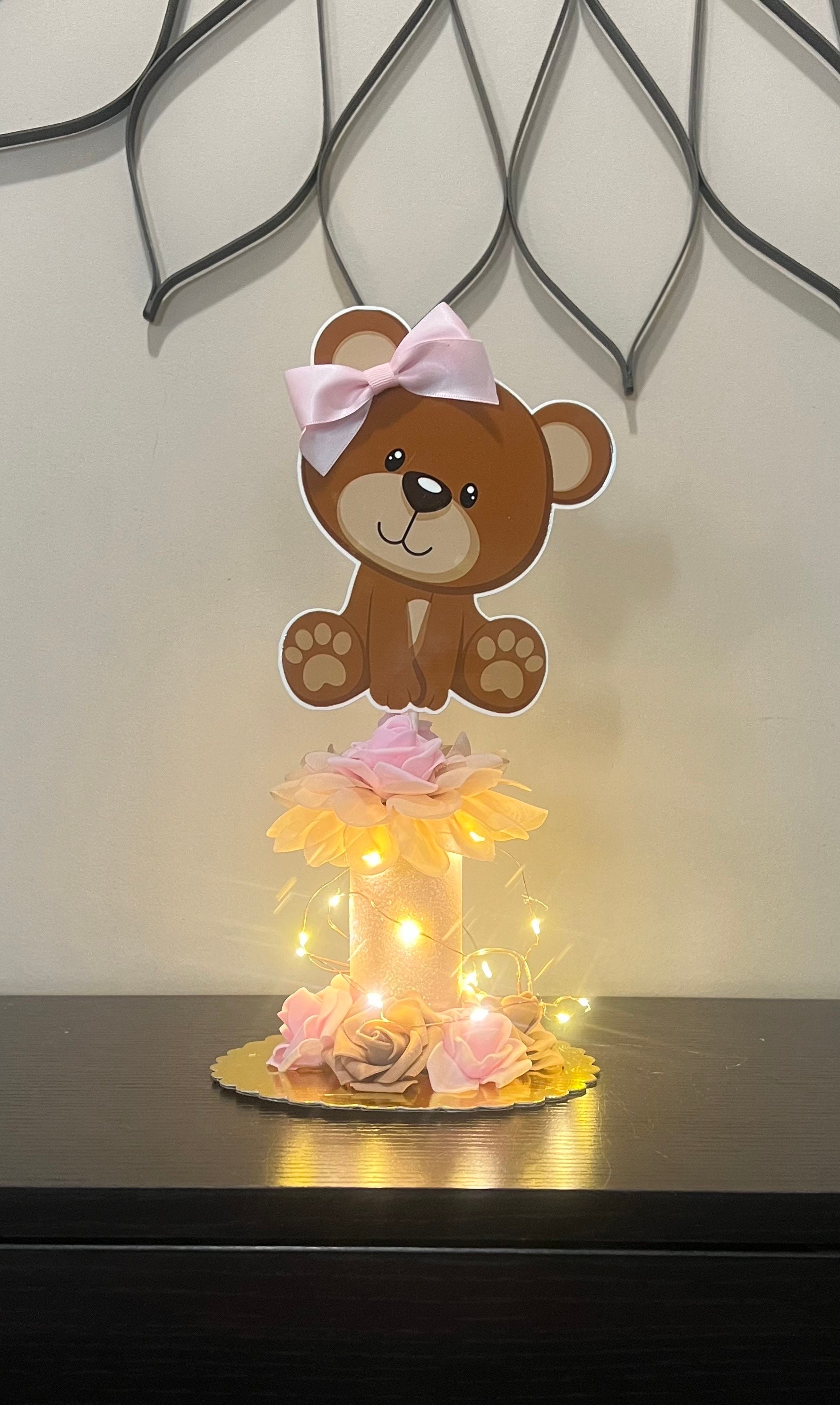 Teddy Bear Baby Shower Centerpiece Decoration With Fairy Lights, Girl ...