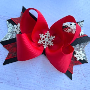 Snowflake Hair Bow Winter Hair Bow Holiday Hair Bow Girl Hair Bow Winter Wonderland Christmas Hair Bow Christmas Gift