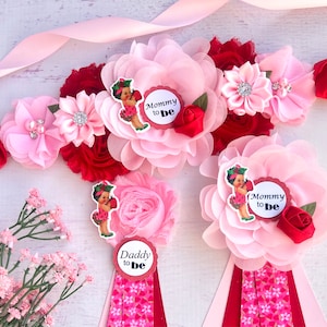 Strawberry Little Girl Baby Shower Sash ,Strawberry Maternity Belt, Mom and Dad to be Corsages ,Pink Red Strawberry Baby Shower Girl