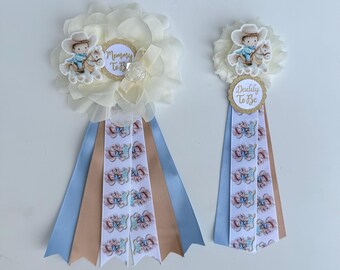 Cowboy Baby Shower Corsage, Western Mamma och Pappa Pins
