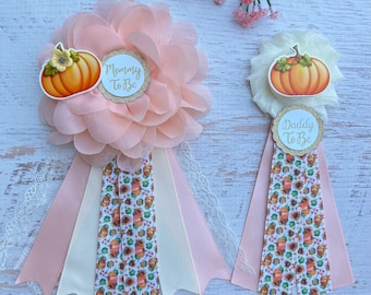 Pumpkin Baby Shower Corsage – Mommy-to-Be Ribbon Pin, Fall Baby Shower Accessory