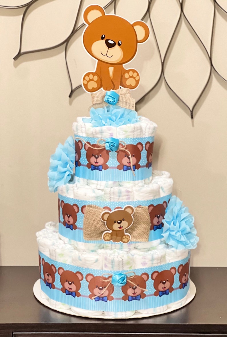 Teddy Bear Diaper Cake Set of 3 | Boy or Girl | Baby Shower Centerpiece ...