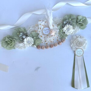 Boho Baby Shower Graviditetsband, Mamma Pappa och Familjenålar: Välj färg Grön