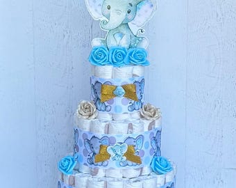 Elephant Diaper Cake: 3-Tier Baby Shower Centerpiece