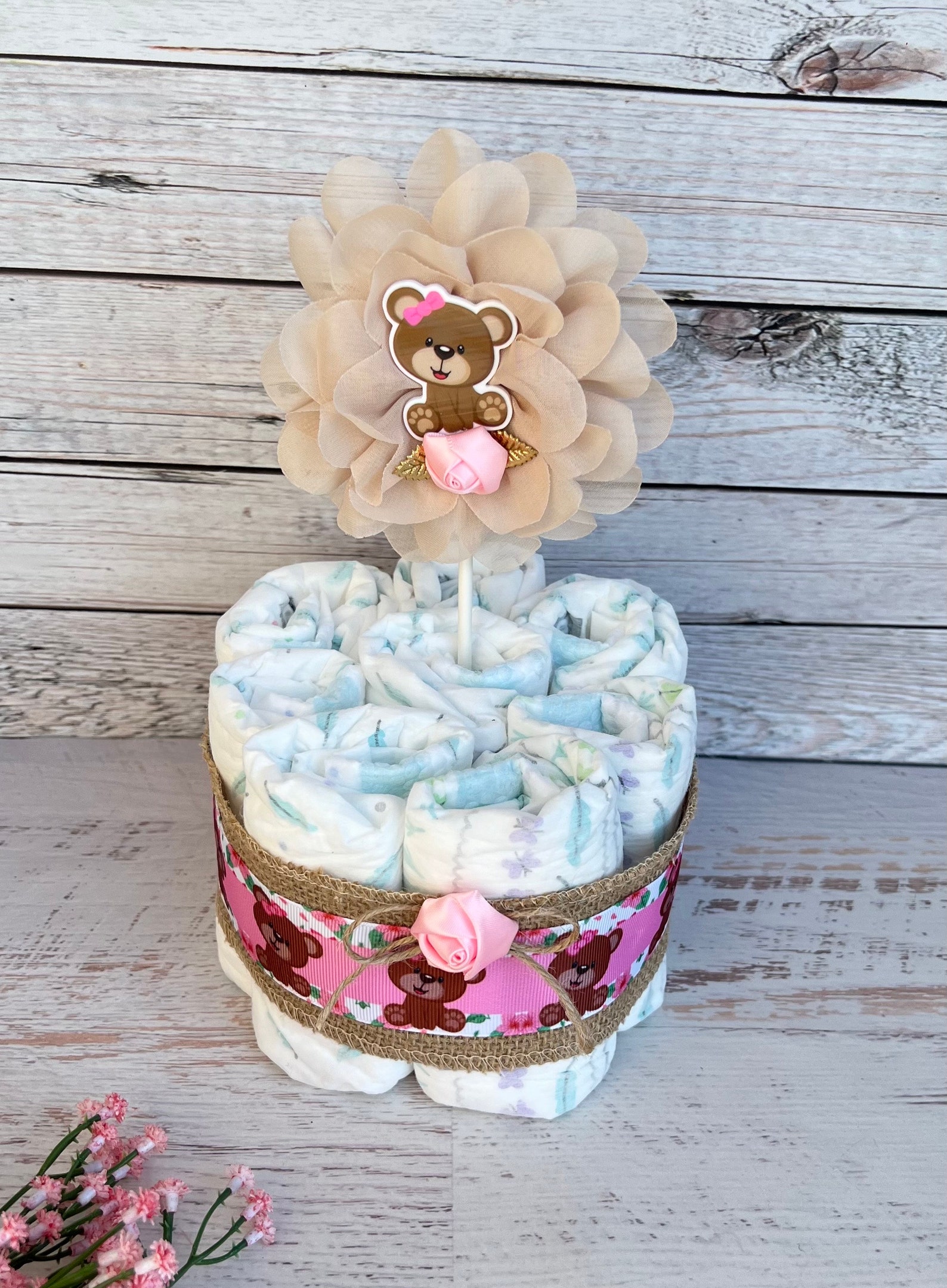 Teddy Bear Baby Shower Diaper Cake, Mini Diaper Cake Baby Girl ,baby ...