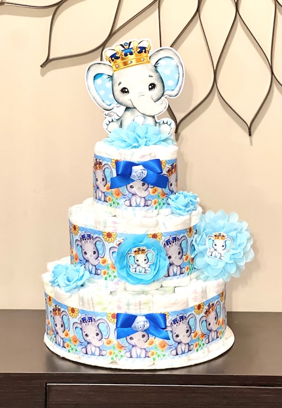 Elephant Diaper Cake Baby Shower ,Diaper Cake Boy Elephant Baby Shower  Prince Elephant Baby Shower Decoration, Shower Table Centerpiece