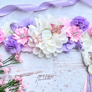 Butterfly Baby Shower Sash , Pink Purple Butterfly Maternity Sash , Baby Shower Girl , Pregnancy Sash ,Mommy To be Sash, Butterfly Baby Bump