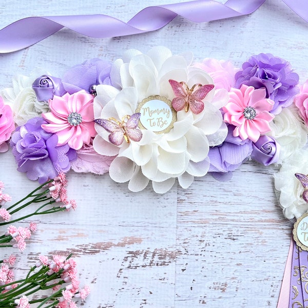 Butterfly Baby Shower Sash , Pink Purple Butterfly Maternity Sash , Baby Shower Girl , Pregnancy Sash ,Mommy To be Sash, Butterfly Baby Bump