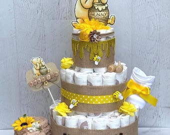 Classic Pooh Diaper Cake with Beehive Decoration Centerpiece Gift
