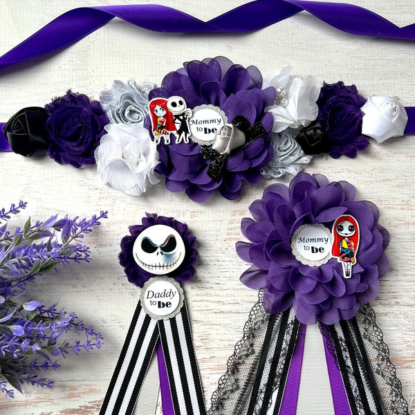 Nightmare Before Christmas Maternity Sash Jack and Sally Maternity Sash Pregnancy Sash Mom to be Sash Nightmare Baby Shower Sash