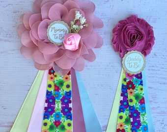 Baby in Bloom Baby Shower Corsage, Mom and Dad pins ,Wildflower Mommy Ribbon