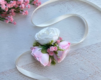 IYOU Corsage Da Polso Per Sposa E Damigelle – 2 Pezzi – Fiori Rosa In Stoffa Con Nastro Regolabile – Ballo, Nozze, Festa