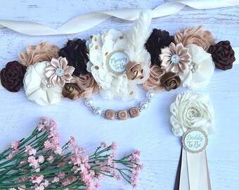 Faja de maternidad estilo bohemio de otoño para baby shower, ramilletes de género neutro