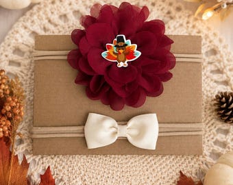 Thanksgiving Baby Headband Set: Turkey & Autumn Nylon Hair Accessories
