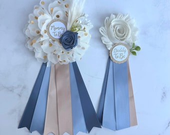 Boho Spring Dusty Blue Baby Shower Corsage , Spring Floral Mommy , Daddy and Family Pins