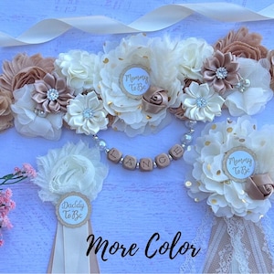 Boho Baby Shower Graviditetsband, Mamma Pappa och Familjenålar: Välj färg bild 1