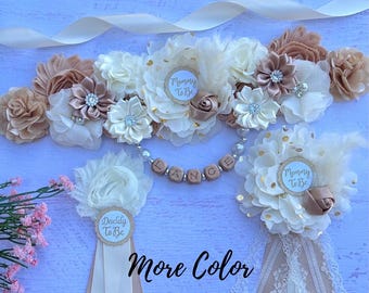 Boho Baby Shower Maternity Sash , Mommy Daddy and Family Pins : Choose color