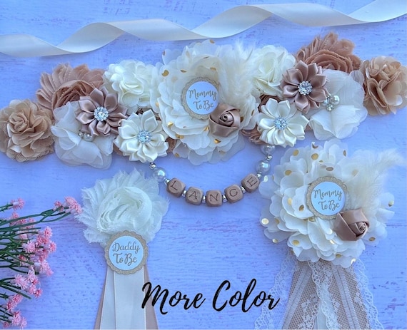 Boho Baby Shower Maternity Sash , Mommy Daddy and Family Pins : Choose color