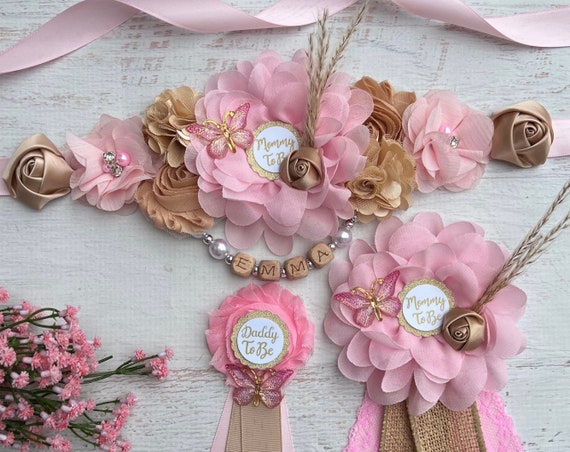Boho Butterfly Baby Shower Sash Butterfly Maternity Sash Pink Butterfly Baby Shower Girl Pregnancy Sash Baby Bump Sash Mommy to be  sash