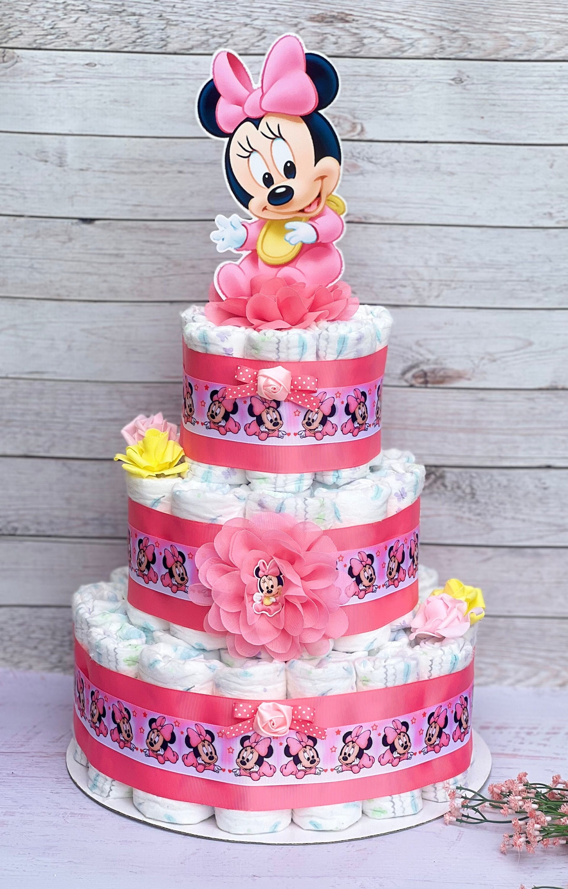 Minnie Mouse Baby Shower Diaper Cake Pink Minnie Diaper Cake Baby ...