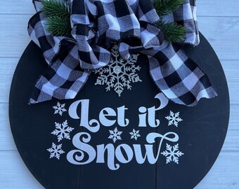 Urlaub Haustürschild Frohe Weihnachten Schild Holz Schneeflocken Urlaub Wanddekor Weihnachtsdeko Let it Snow Türhänger Urlaub Wanddekor