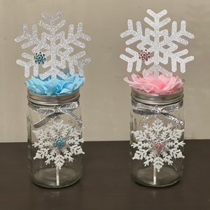 Snowflake Baby Shower Centerpiece Snowflake Mason Jar Baby Shower Decoration Winter Table Decoration Table Centerpiece Snowflake Party Decor
