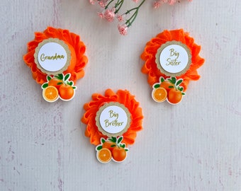 Oranje kleine schatje baby shower pins familie pins baby shower familie corsages cutie baby shower genderneutraal baby shower oma pin