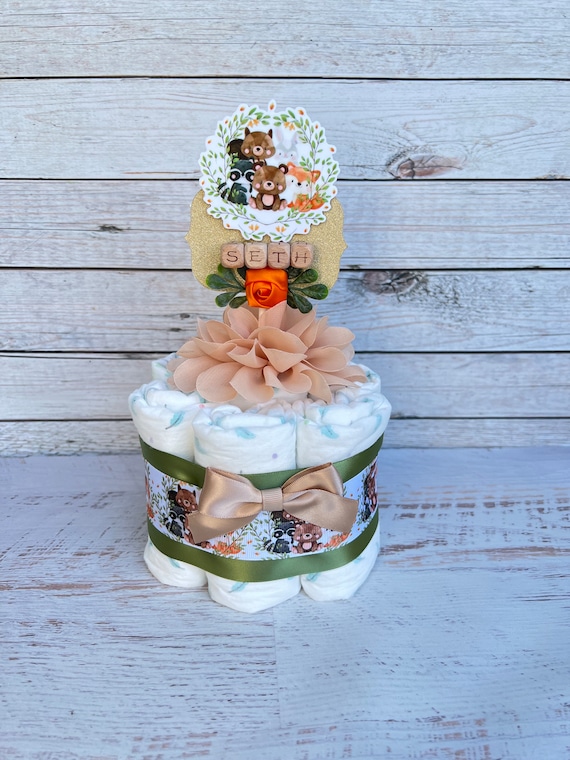 Woodland Diaper Cake, Woodland baby Shower, Mini Diaper Cake Boy ,Baby  Shower Gift, Baby Gift, Baby Shower Decor, Table Centerpiece