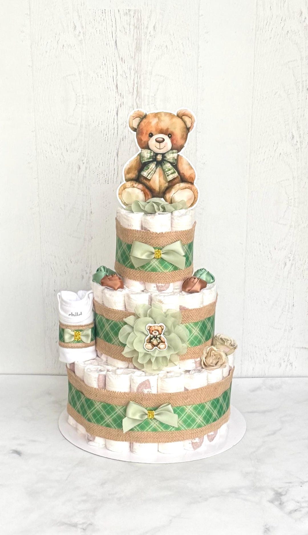 Teddy Bear Diaper Cake Gender Neutral Baby Shower Centerpiece Newborn ...