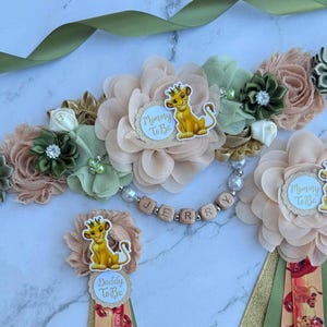 Lion king Baby Shower Sash ,Baby Shower Pins , Baby Shower Corsages ,Family Pins ,Mom Dad Pins ,Lion King Maternity Sash, Maternity Belt