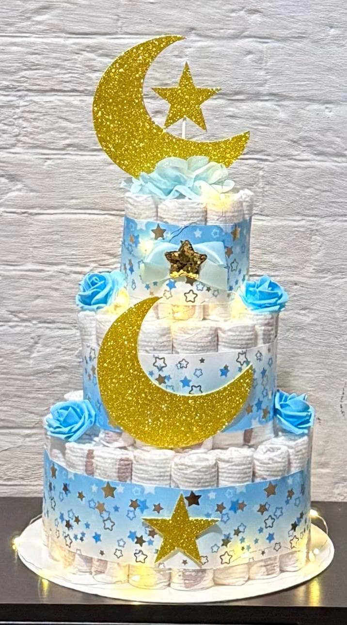 Twinkle Little Star Diaper Cake With Fairy Light Baby Shower ...