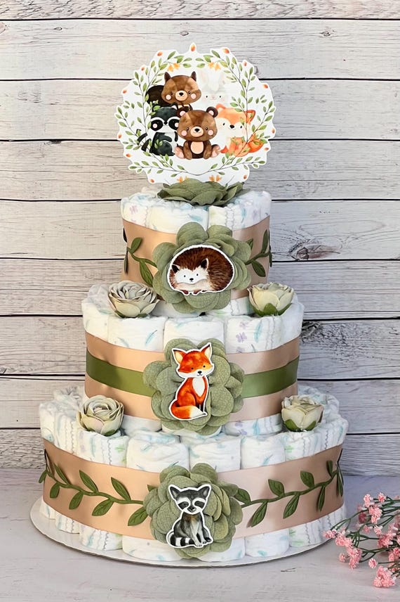 Woodland Baby Shower Diaper Cake Boy Woodland Diaper Cake Table