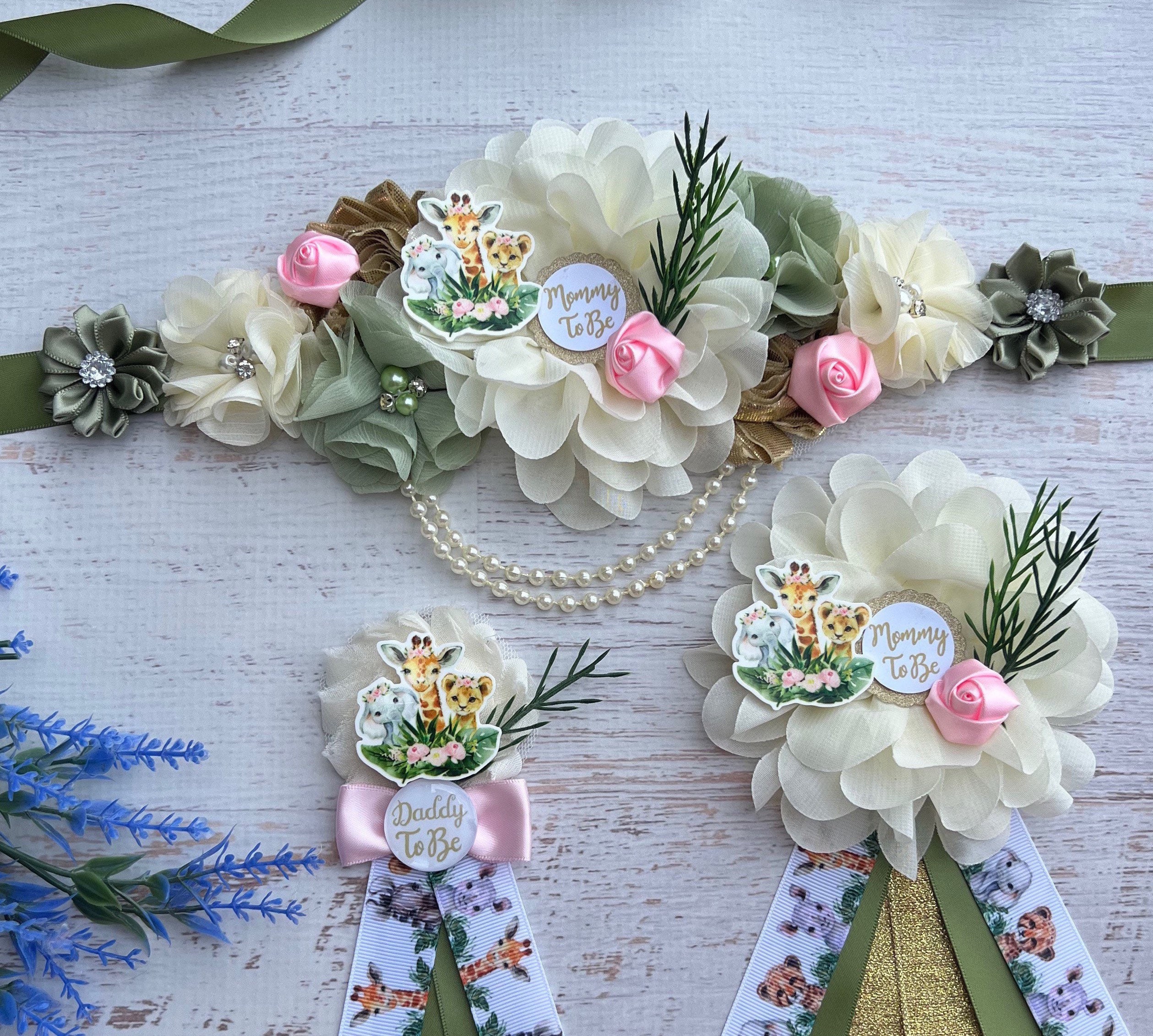 Safari Baby Shower Girl ,Safari Baby Shower Sash ,Safari Maternity Sash, Safari Maternity Belt, Jungle Baby Shower Sash ,Baby Shower Corsage