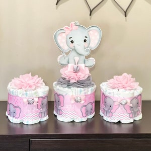 Elephant Baby Shower Diaper Cake Girl Set Of 3 Elephant Baby Shower Centerpiece Elephant Baby Shower Decoration Table Centerpiece Decoration