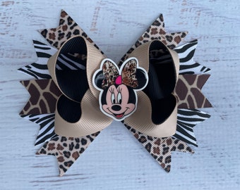 Minnie Mouse Safari Hair Bow ,Christmas Hair Bow ,Safari Hair Bow , Minnie Mouse Safari Bow, Animal Kingdom Hair Bow