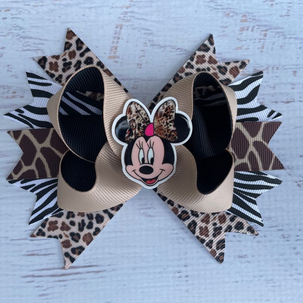 Minnie Mouse Safari Hair Bow ,Christmas Hair Bow ,Safari Hair Bow , Minnie Mouse Safari Bow, Animal Kingdom Hair Bow