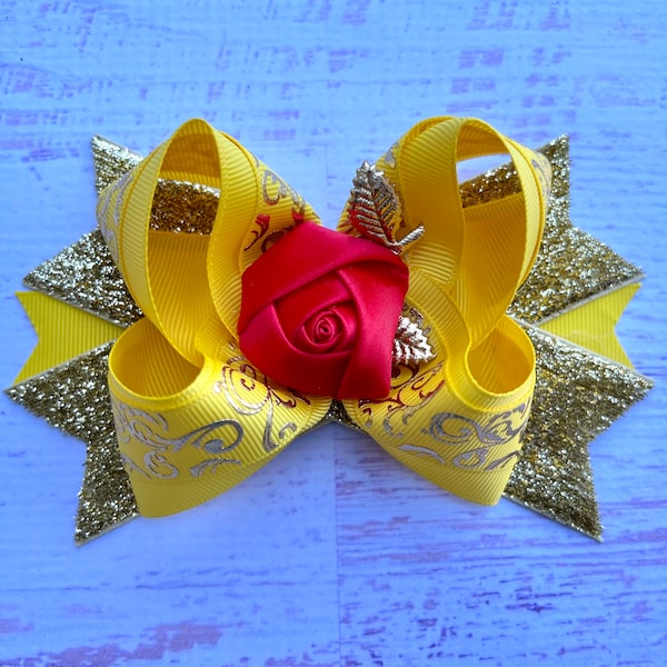 Belle Hair Bow Beauty and The Beast Hair Bow Belle Birthday party Beauty and the Beast Hairbow Belle hair clip Belle inspired hair bow