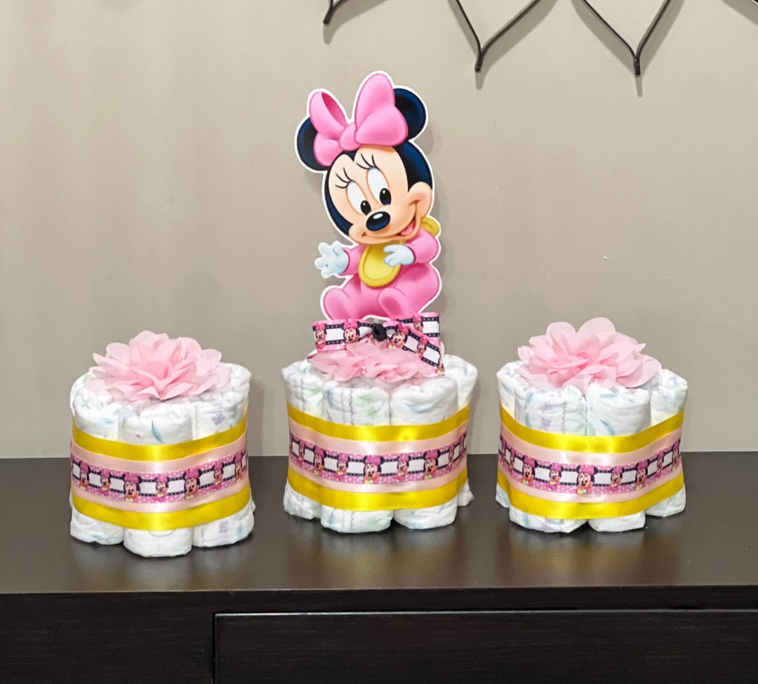 Minnie Mouse Baby Shower Diaper Cakes, Set of 3 Mini Diaper Cake Baby ...