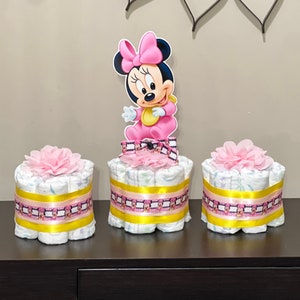 Minnie Mouse Baby Shower Diaper Cakes, Set of 3 Mini Diaper Cake Baby Girl ,Baby Shower Gift, Minnie Baby Shower Decoration, Centerpieces