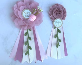Baby in Bloom Corsage ,Boho Dusty Pink or dusty Blue Floral Baby Shower ,Mom and Dad Pins