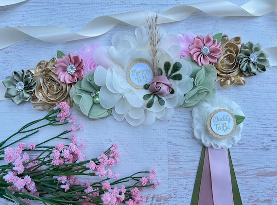 Pink Boho Baby Shower Sash Boho Greenery Maternity Sash Greenery Sash Bohemian Baby Shower Mommy to be Sash Pink Pampas Grass Baby Shower