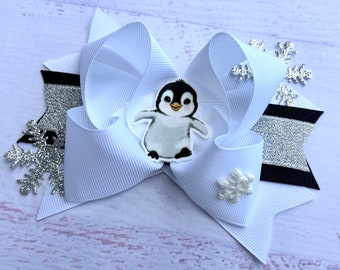 Penguin Christmas Hair Bow ,Winter Holiday Hair Clip