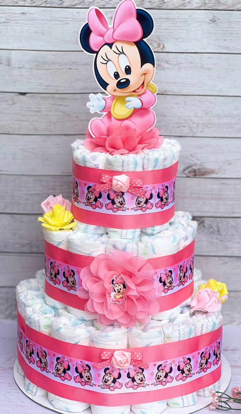 Minnie Mouse Baby Shower Diaper Cake Pink Minnie Diaper Cake Baby ...